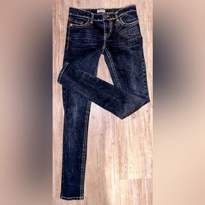Women’s Straight Leg Jeans in Dark Blue with Yellow Stitching - Mx Denim